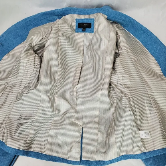 Talbots Shetland Herringbone Wool Blend 2 Button Blazer Sky Blue Old Money 12P